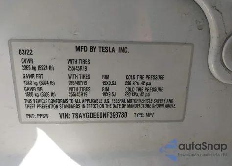 2022 Tesla Model Y Long Range Dual Motor All-Wheel Drive from USA, damaged, VIN 7SAYGDEE0NF393780